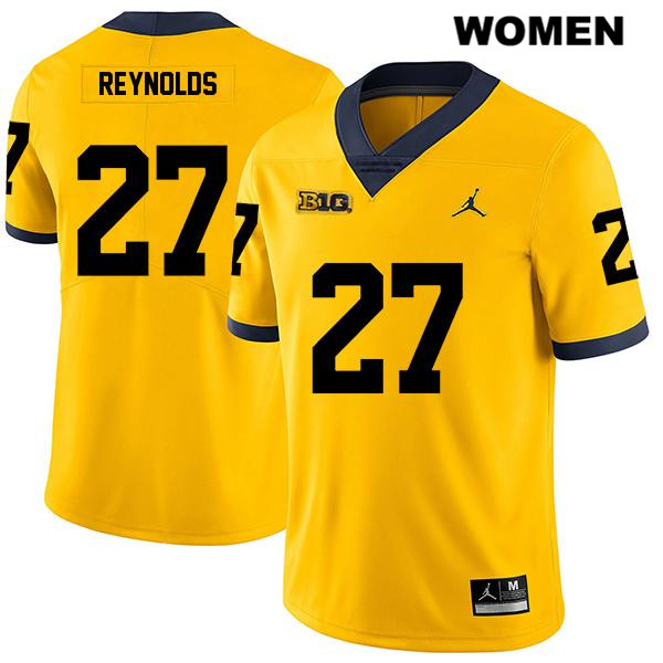 Women's NCAA Michigan Wolverines Hunter Reynolds #27 Yellow Jordan Brand Authentic Stitched Legend Football College Jersey KA25V06ET
